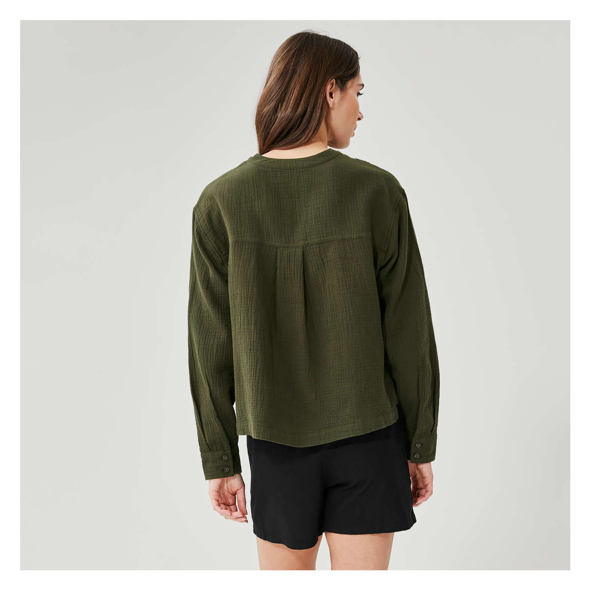 Double Gauze Shirt in Dark Green from Joe Fresh